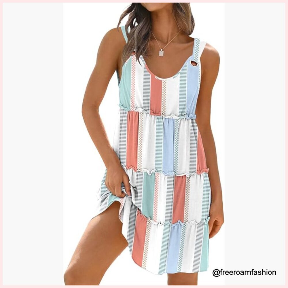 Boho Floral Sundress, V-Neck Sleeveless, Lightweight Polyester Blend, Beach